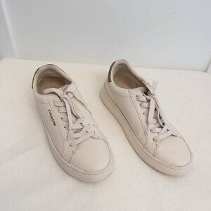 Coach White Leather Sneakers Size 7.5B Signature Logo Heel Low-Top Shoes